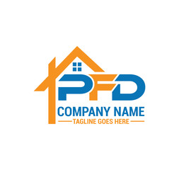 Initial PFD Letter Real Estate Logo Design. Modern Real Estate Company Logo with House and Initials.