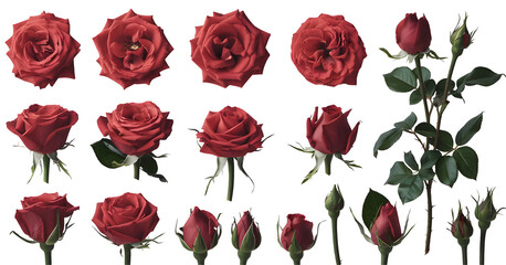 Beautiful Red Roses Collection Blooming Flowers Botanical Photography Dark Background Elegant Floral Images Perfect for Valentines Day Romantic Decoration Design Elements High Resolution Images bud   