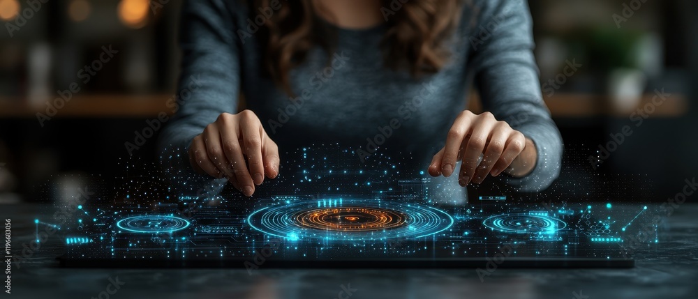 Poster digital professional engaging with interactive technology in modern workspace focused environment cl