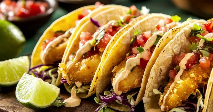 Mexican food delicious taco shells with ground beef and home made salsa