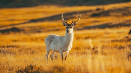 Obraz premium Majestic white-tailed deer in golden field