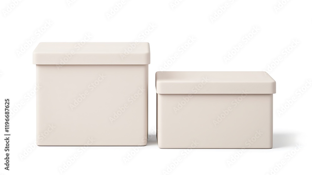 Poster two minimalist storage boxes in a soft beige color, one larger and one smaller, designed for organiz