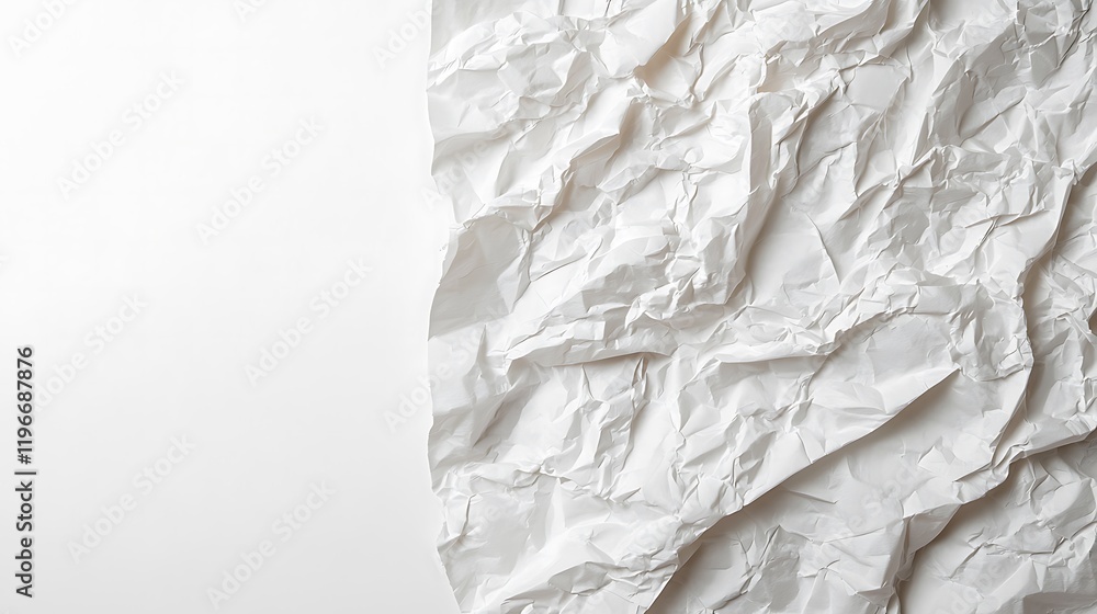 Poster a close-up of crumpled white paper creating a textured background, highlighting its folds and shadow