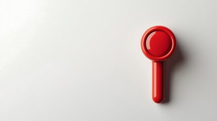 A simple red magnifying glass on a light background, symbolizing search and exploration.