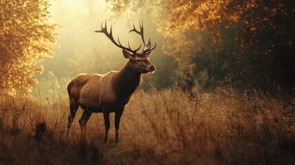 Majestic deer in autumnal forest.