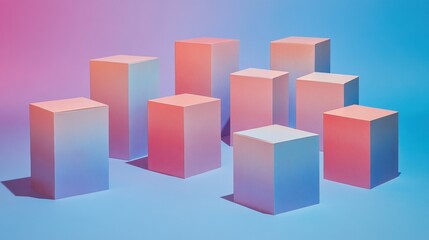 Obraz premium A set of mini paper boxes arranged neatly on a gradient blue-to-purple background