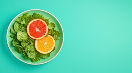 Fresh Citrus and Spinach Salad on Mint Green Background