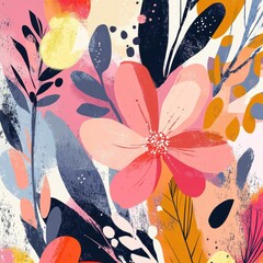 Abstract Floral Artwork Featuring Bold Colors and Shapes