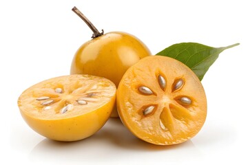 orange and pear on white