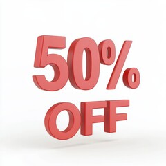 3D Bold Red 50% Off Sale Banner on White Background 4