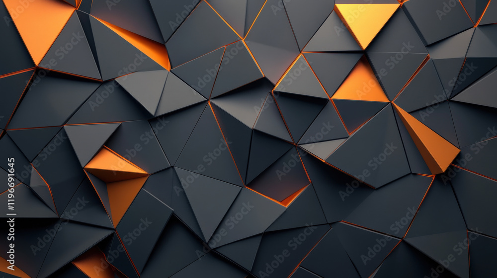 Poster geometric abstract background with dark and orange triangular shapes, creating modern and dynamic vi