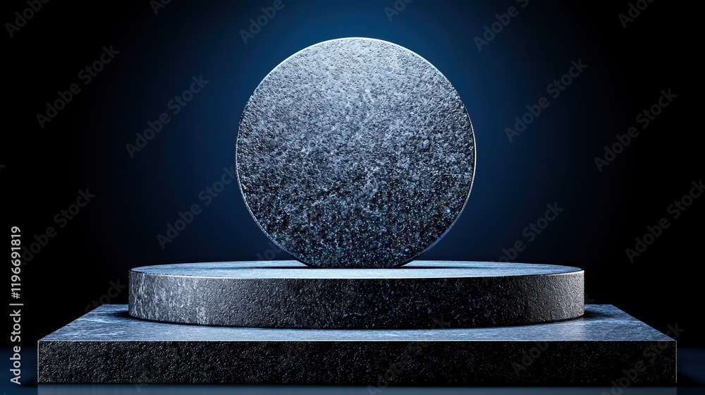 Poster abstract stone circle and base in dark blue background setting