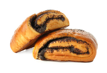Tasty buns with poppy seeds isolated on white