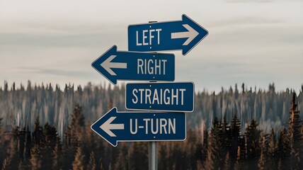 A road sign with arrows pointing in multiple directions