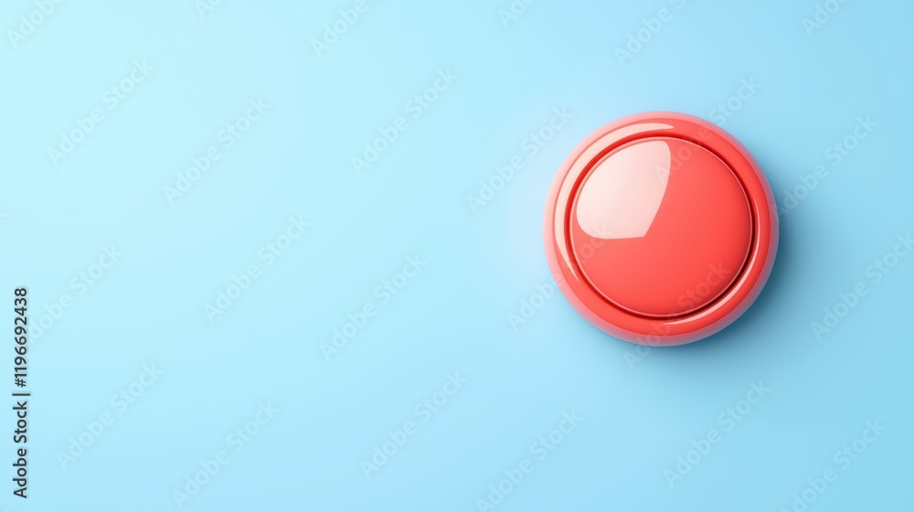 Aufkleber bright red button on soft blue background for interactive design