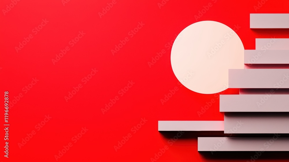 Aufkleber abstract composition of shapes on bold red background with circle