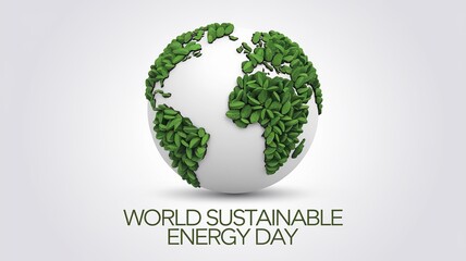 Fototapeta premium World Sustainable Energy Day, green-leaf globe symbolizing sustainable energy and eco-friendly living