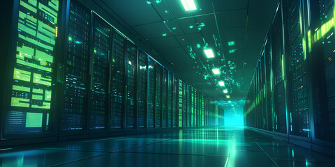 Fototapeta premium Modern Data Center with Illuminated Servers