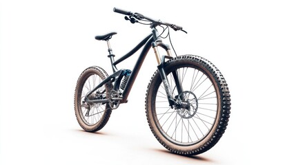 Obraz premium Black mountain bike with full suspension isolated on white background.