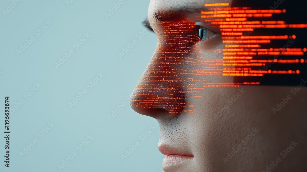 Poster profile of man with digital binary code and technology concept