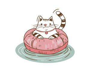 Cartoon cat. Cute Sticker. Vector.