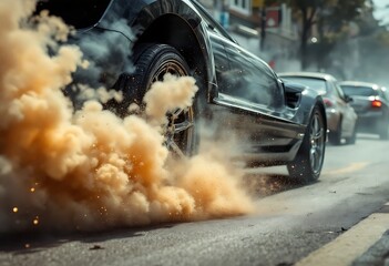 Fast Car Burning Rubber Smoke Drifting Action