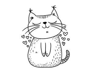 Cartoon cat. Cute Sticker. Doodle style. Vector.