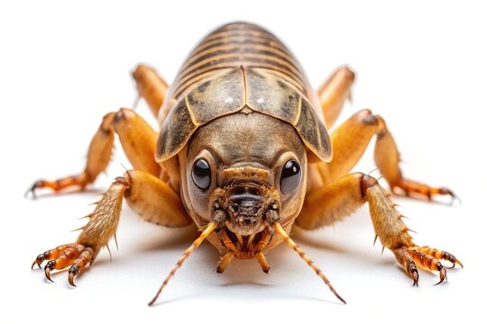 Southern Mole Cricket Ventral View, Isolated White Background Stock Photo
