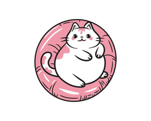 Cute fat cat on inflatable. Vector.