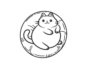 Cute fat cat on inflatable. Vector.
