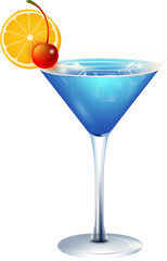 Refreshing summer blue cocktail drink in the glass, PNG file no background 