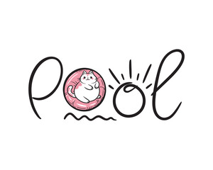 Cute fat cat on inflatable. Vector.