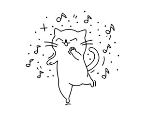 Dancing Cat. Doodle style. Vector.