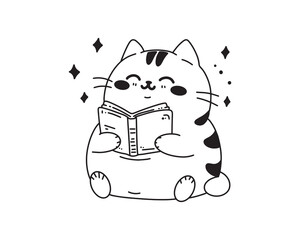 Cute cat reading a book. Vector.