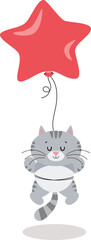 Cute cat flying with star balloon