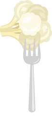 Fresh white cauliflower on fork