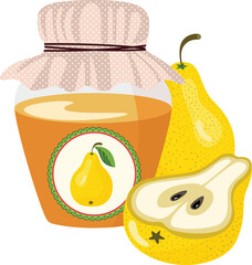 Glass jar with pear jam