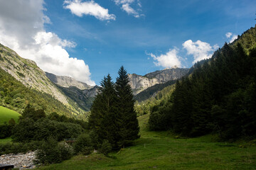 Hiking and traveling. Mountains landscape. Switzerland landscape. Swiss mountains and lake. Idyllic...