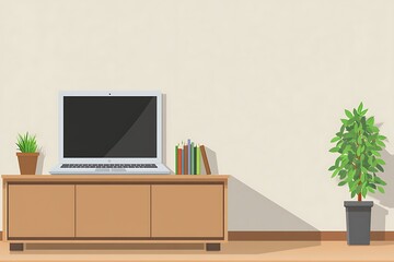 Simple Home Interior Design with Laptop and Plant