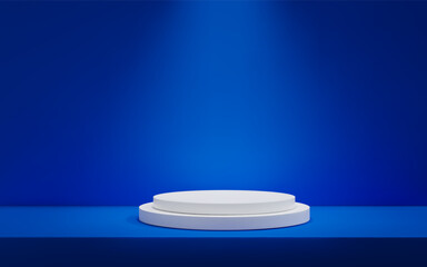3D Minimalistic blue background with a podium Studio scene with platform for product presentation