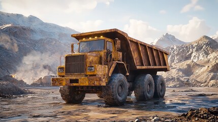 Obraz premium Dump truck unloading construction debris at a site