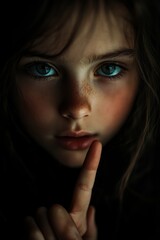 Fototapeta premium Mysterious Girl with Freckles, Secretly Shushing