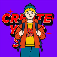 Cartoon comic story streetwear typography illustration