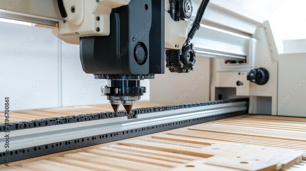 Poster cnc woodworking machine precision in action: close-up of automated wood carving