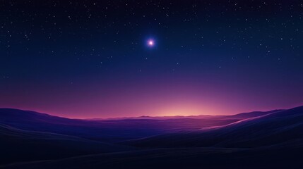 Starlit Night Sky Over Purple Rolling Hills