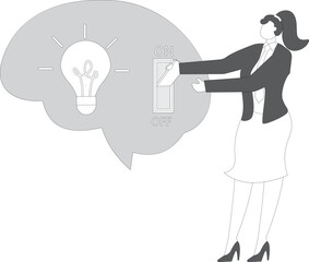 Turn on brain to think creatively, critical thinking or emotional intelligence, wisdom using knowledge or mindset, Experienced businesswoman turns on the switch in the human brain concept