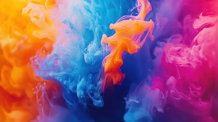 Fototapeta premium Abstract Colorful Ink Swirl: A vibrant explosion of blue, orange, and pink colors creating a mesmerizing, dynamic, and artistic visual experience.
