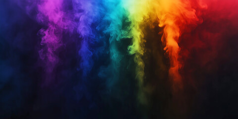 Fototapeta premium Rainbow steam jets spreading on the black backdrop, colorful abstract background, web banner and header.