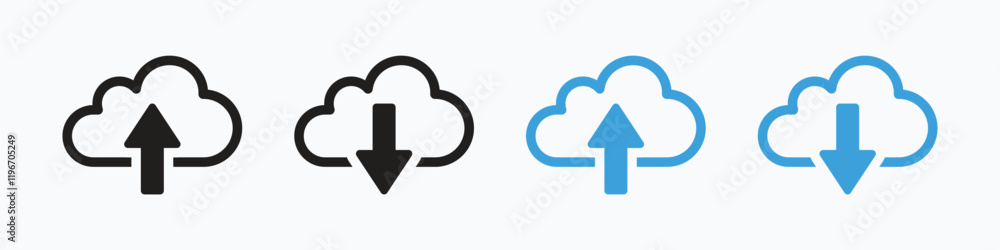 Canvas Prints collection of upload and download vector icons with black and blue colors. cloud computing icon symb