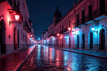 A street illuminated at night